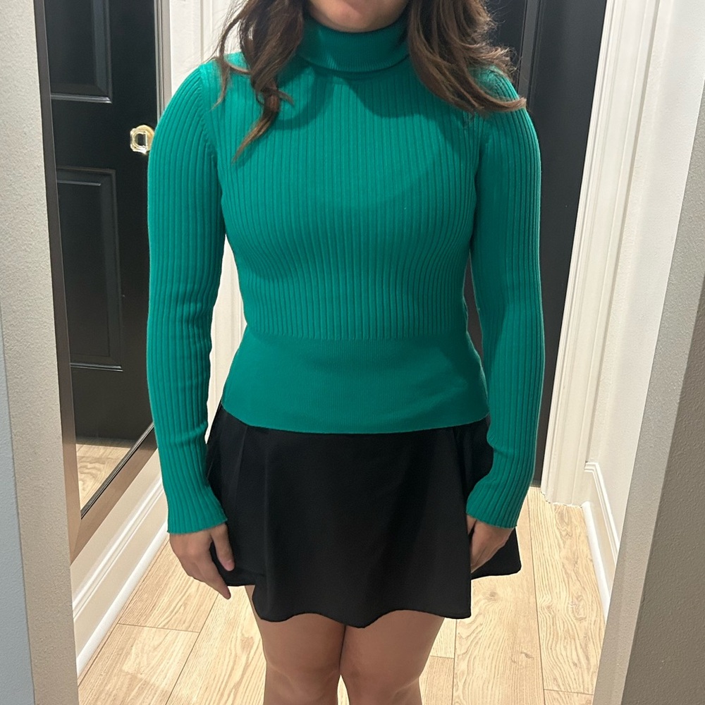 Zara Green Ribbed Turtleneck Sweater